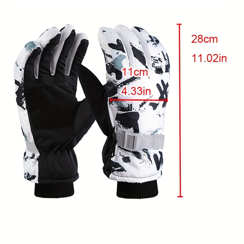 Winter Men'S Thermal, Thick, And Non-Slip Gloves for Cycling And Outdoor Activities, Featuring White Graffiti Design for Skiing And Biking.
