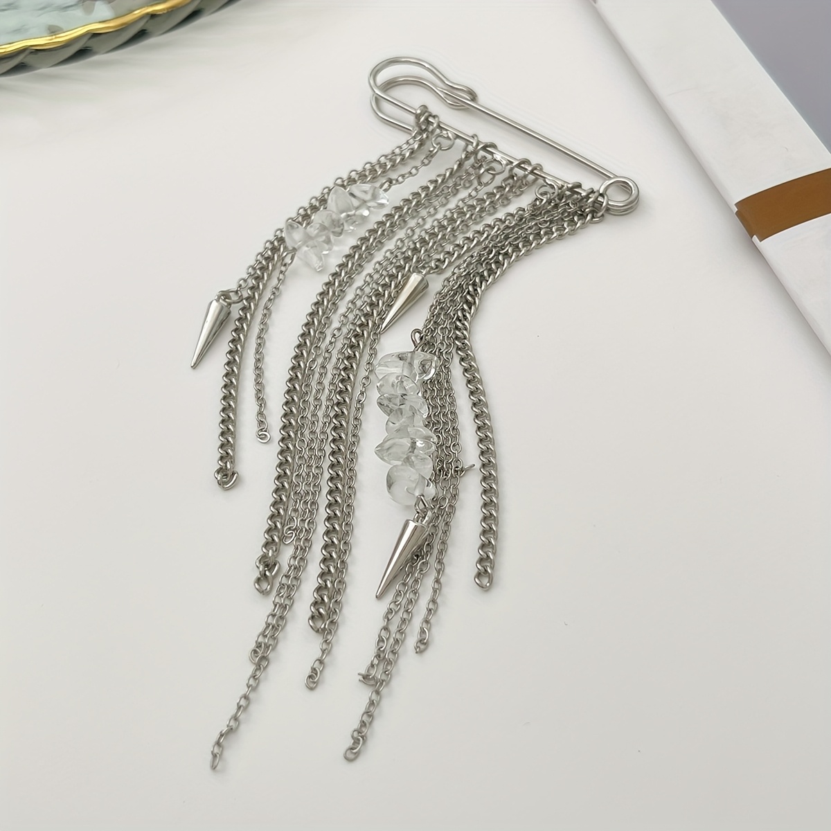 TEMU A Stylish And Unique Hip-hop Minimalist Metal Brooch With Studs And Tassels, Designed For Women, Used For Decoration Or Adjusting The Size Of