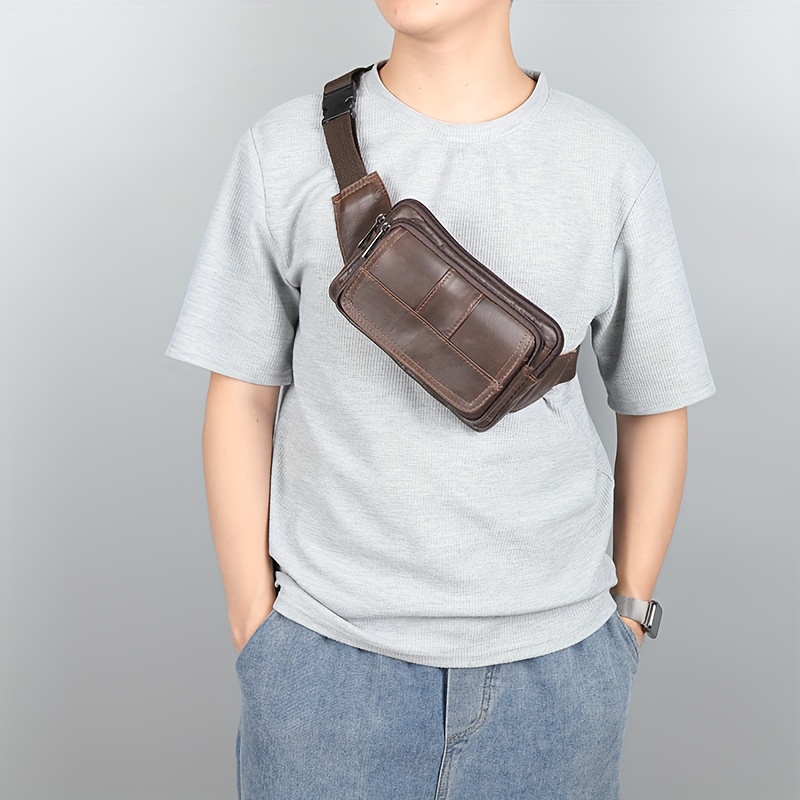 Bauchtasche Aus Echtem Leder – Große Kapazität, Verstellbar, Für Damen & Herren, Schwarz