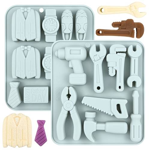 2pcs silicone chocolate molds hardware tool for mans suit necktie watch leather shoes designs soft mould for candy cookie cube pastry pudding dessert cake decorations handmade plaster crafts baking accessories