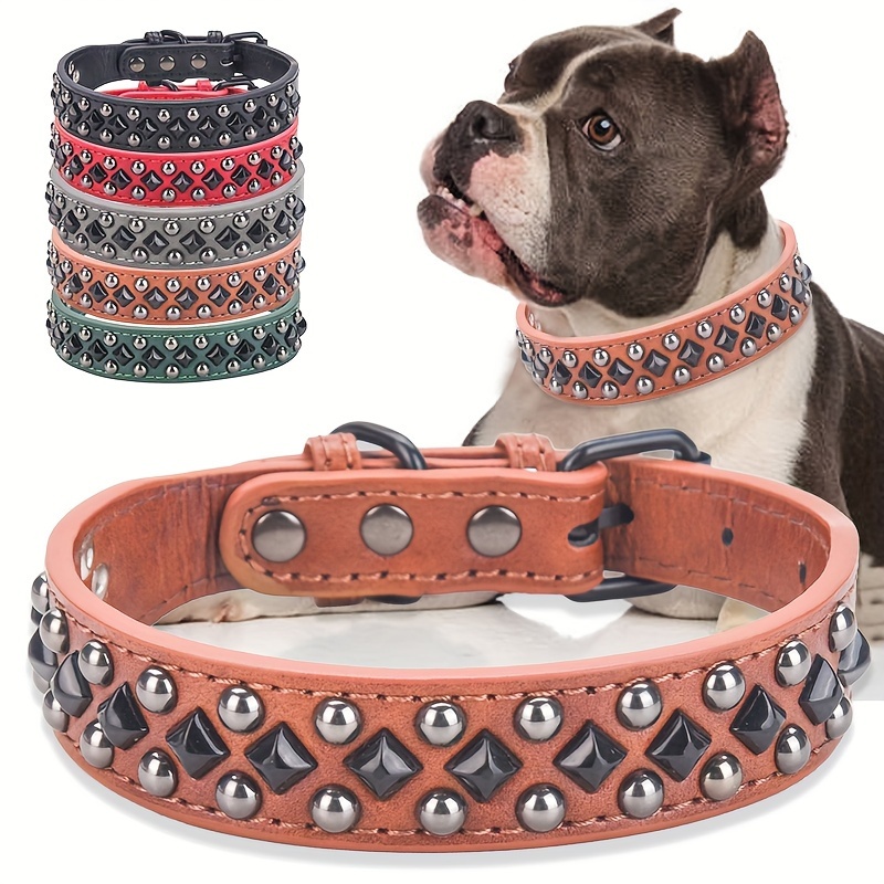 

Adjustable Leather Pet Collar With Black & Geometric Pattern - , Stylish, Non-electric Accessory For Dogs And Cats, In Multiple Colors, Accessory|studded Pet Collar| Closure Collar, Dog Collar