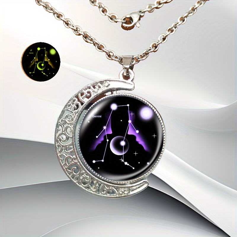 1pc constellation theme luminous artificial gemstone crescent rotating pendant perfect gift