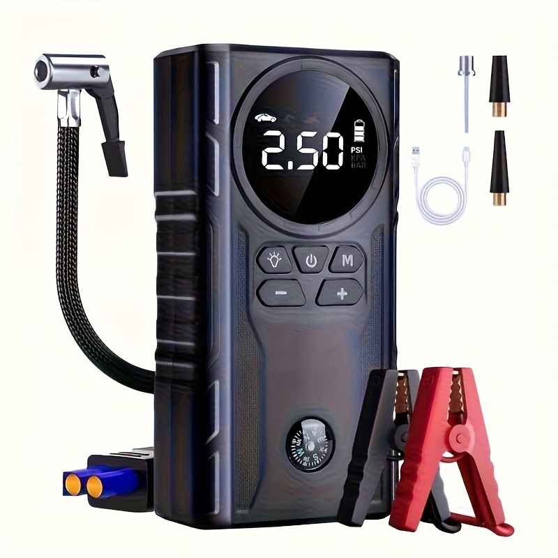 TEMU Jump Starter With Air Compressor, 7000a 150psi Battery Jumper Starter Portable (9.0 Gas/8.0l ), 12v Jump Box Car Battery Jump Starter With Smart Jumper Cables, 3 Flashlight, Lcd Display