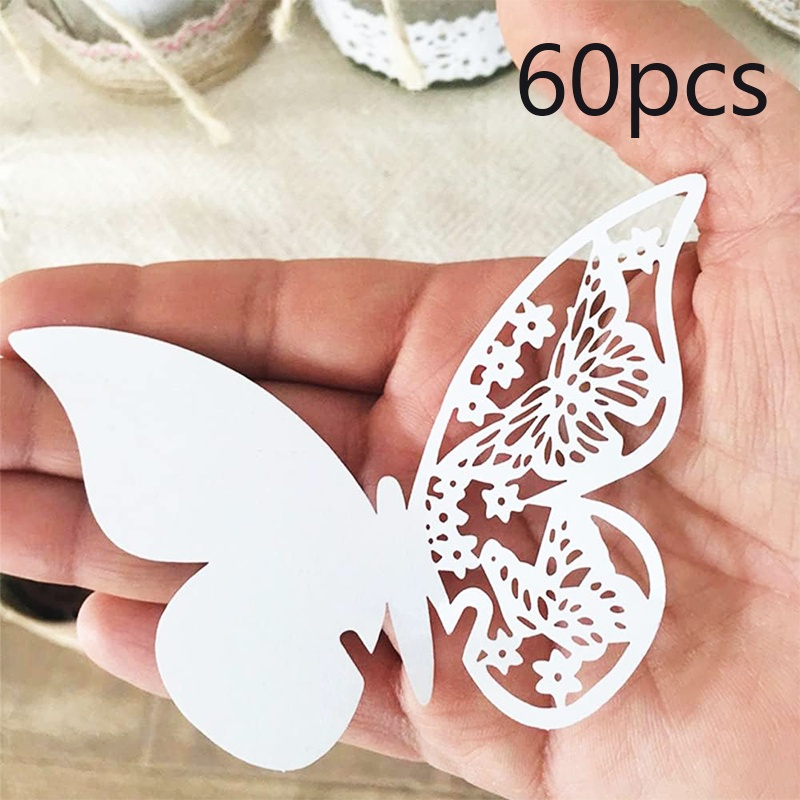E-shop Set mit 60 stylischen Schmetterling-Namenskarten in verschiedenen Farben, designt für Weingläser, für Hochzeiten, Feiern, Weihnachten und