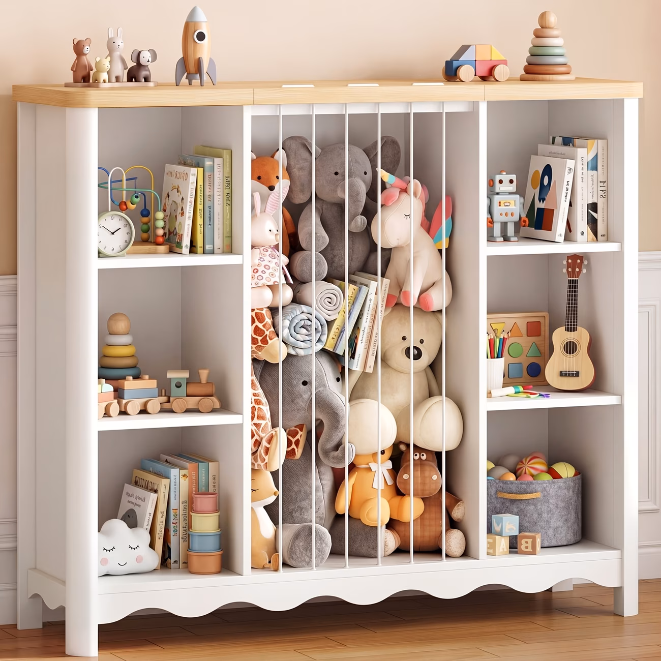 6- Kids Bookshelf & Storage Shelf with Stuffed Ani...