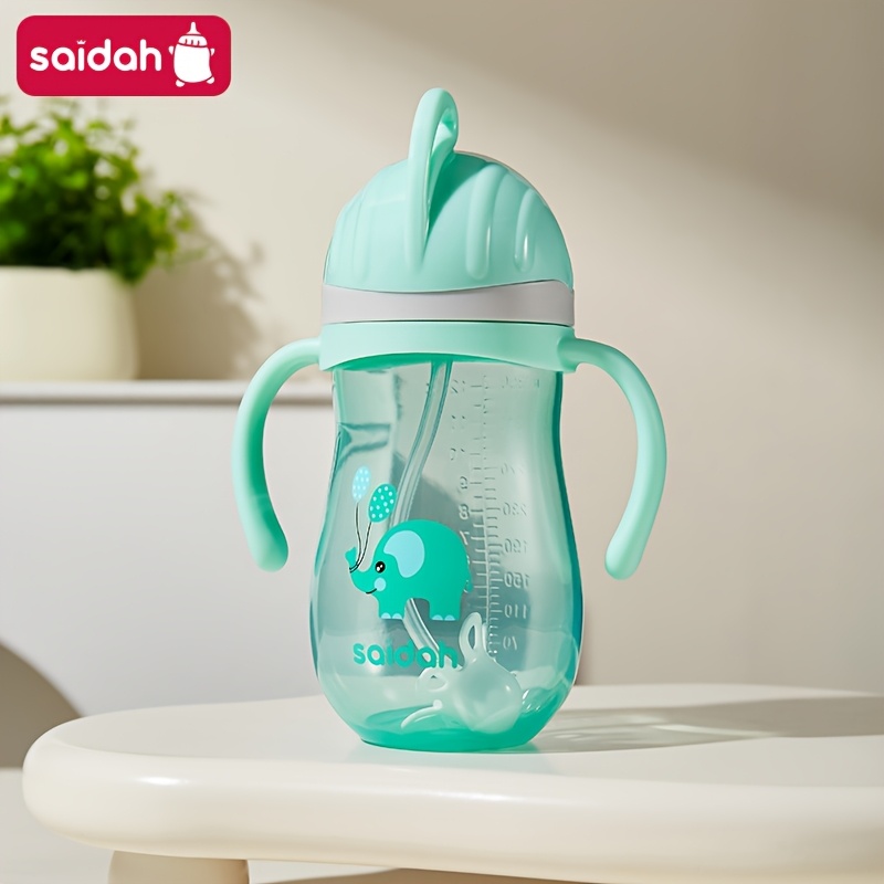 Image of 350ml Cartoon New Style Outdoor Drinking Straw Bottle, Feeding Sippy Cup Training Portable Handle Water Training Bottle With Integrated One-piece Silicone Straw And Oversized Flower-shaped