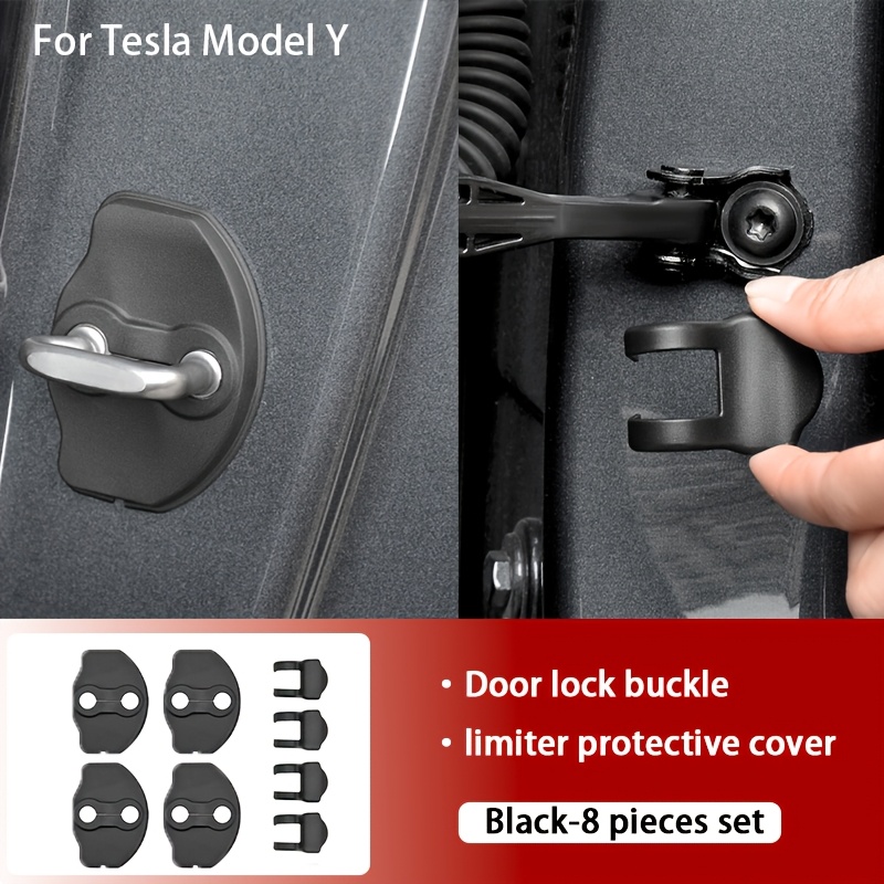 TEMU Door Latch Cover & Door Check Shockproof Upgrade Kit For Model 3/y Anti-collision, Rustproof & Noise Dampening, Easy To Clean Car Interior