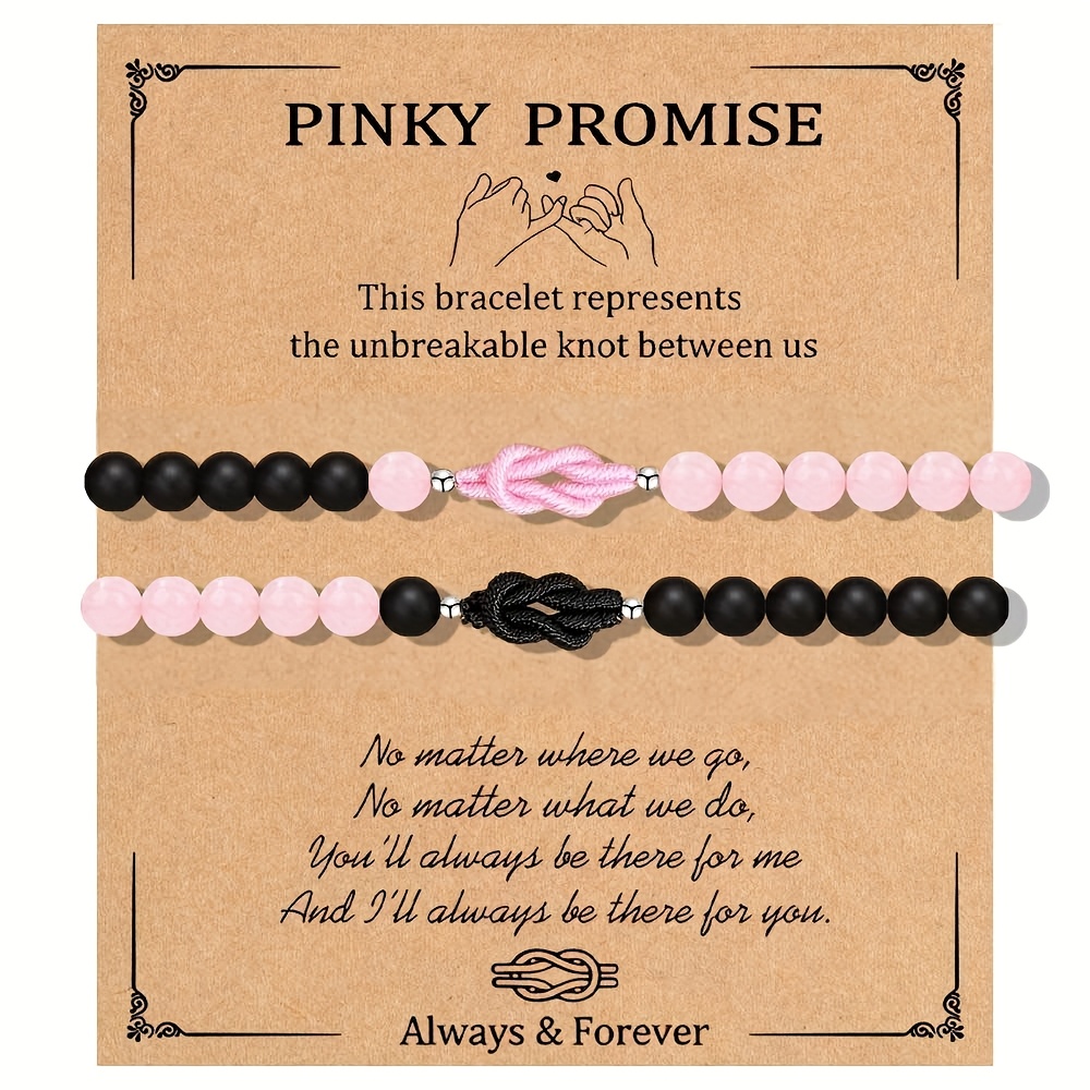 E-shop 2 Schwarze Matte/Pink Exquisite Perlen + Herzknötchen Handgewebte Armband Sets, Perfekte Knotenarmbänder für Valentinstag, Geburtstage und