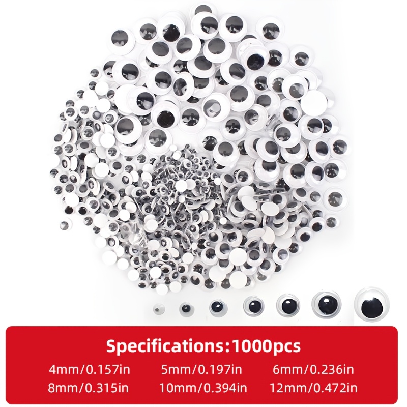 1000pcs, Swivel Self-adhesive , Round Movable Plastic Eye Stickers, Sizes 4/5/6/8/10/12mm, Suitable For Arts And Crafts Models
