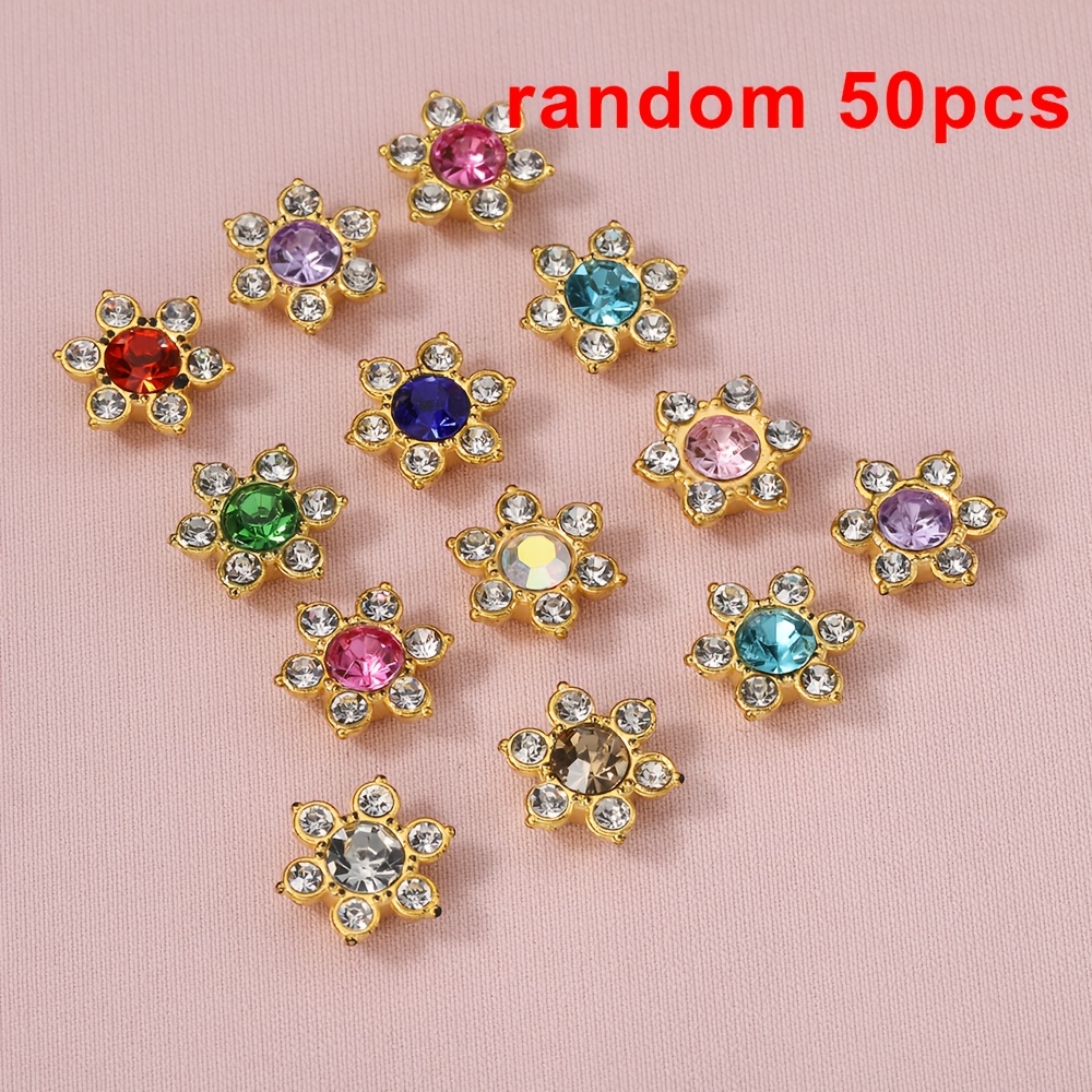 TEMU 50 Stück 13 mm Blumen Cabochon Flachrücken Patches für Schmuckherstellung Aufnähen Brosche Zusätze Zufällige Gemischte Farbe