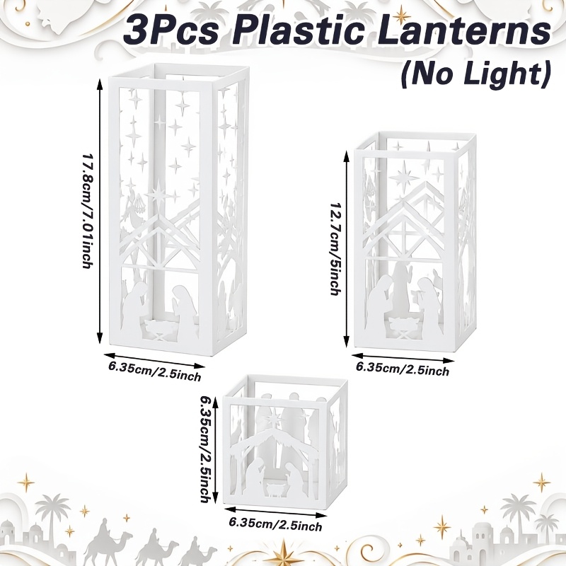 TEMU 3pcs, Christmas Themed Plastic Lampshade (without Lights), White Hollowed-out Design Merry Christmas Decoration For Home, Happy New Year