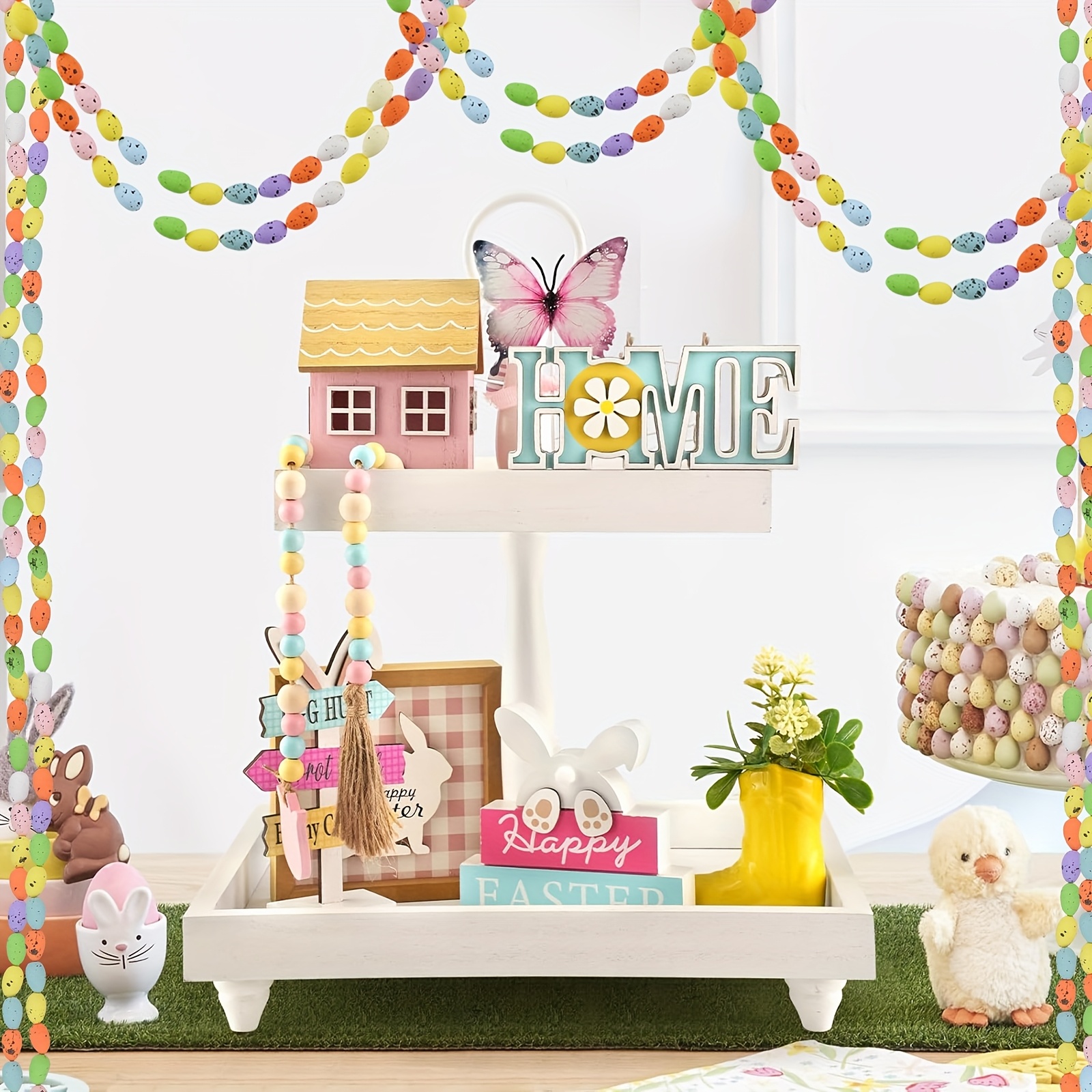 

1pc 47.24" Easter Egg Garland - Pastel Beads & Decorations, & Home Decor, Easy-to-hang, No Power Required