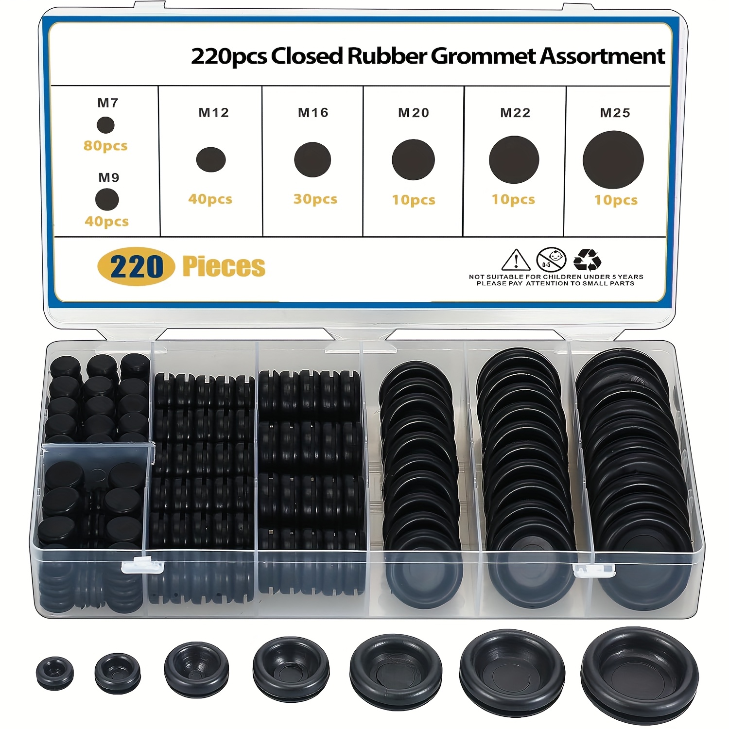 E-shop 220 Stück Hohl-Gummikabelring-Kombination für Brandschutzlochteiler, Gummi Klemmringe Set M7, 9, 12, 16, 20, 22 25, Kabelführung &