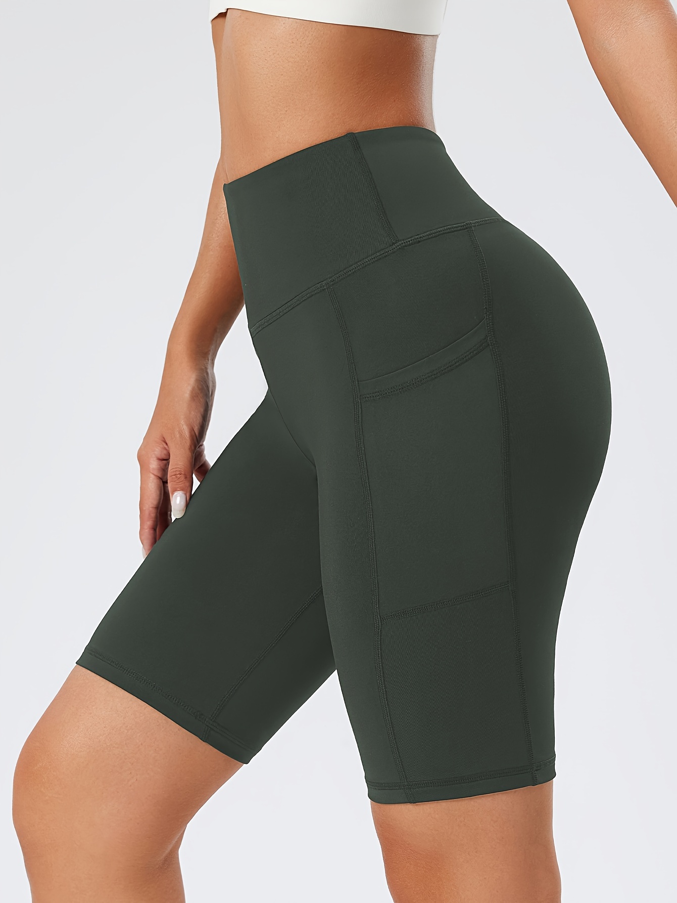 women's high waist shorts pockets tummy control - Temu
