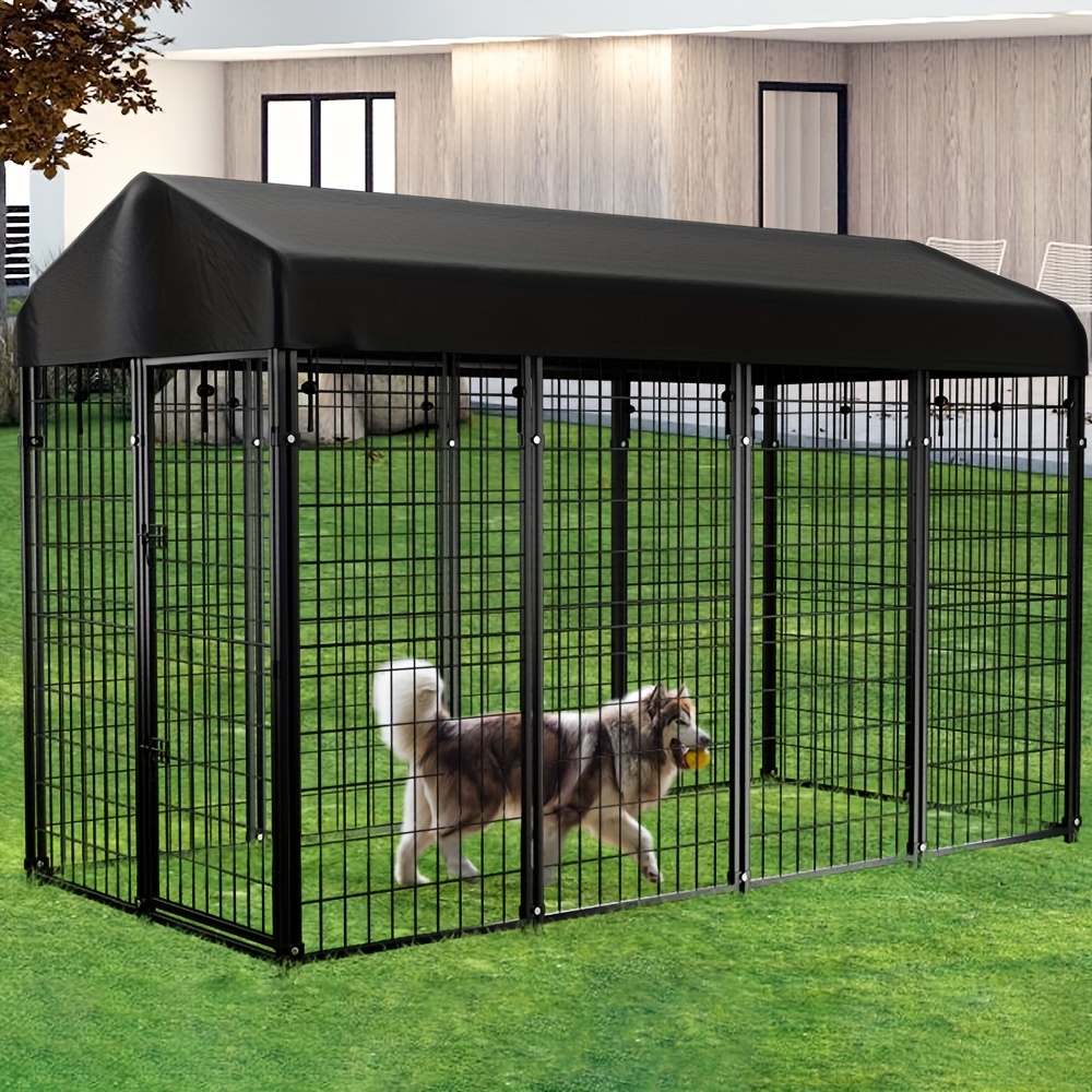 

Large Dog Kennel With Roof, 8'x4'x6' Black Steel Frame Villa Large Outdoor Dog Kennel With Waterproof Canopy Roof And Single Gate Door, Black