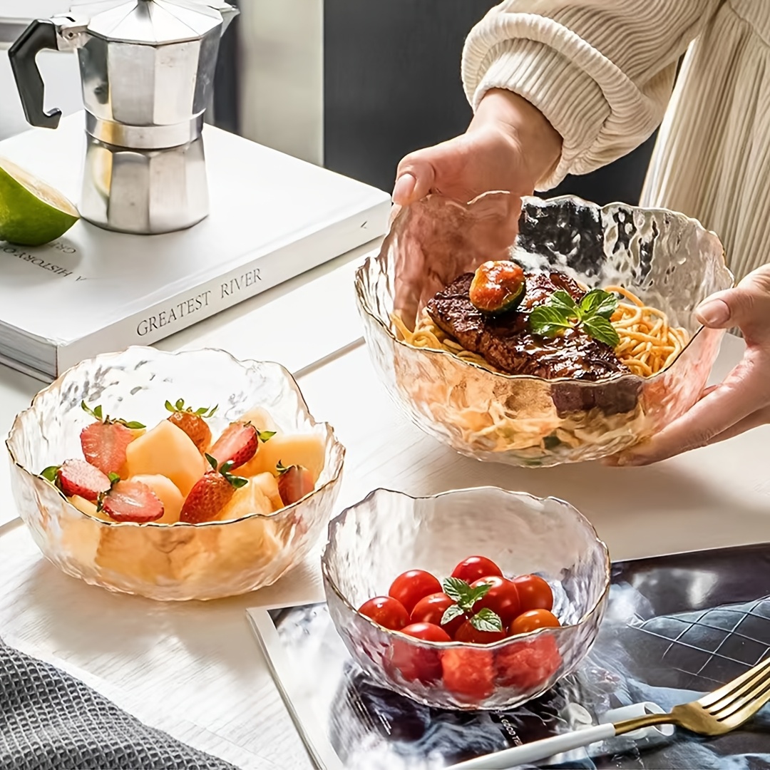 3pcs Clear Glass Salad Bowl - Nordic Style, For Desserts & Salads, Durable Kitchen Tableware, Ideal For Home, Kitchen & Restaurant Use, Dishwasher Safe, Salad Bowl