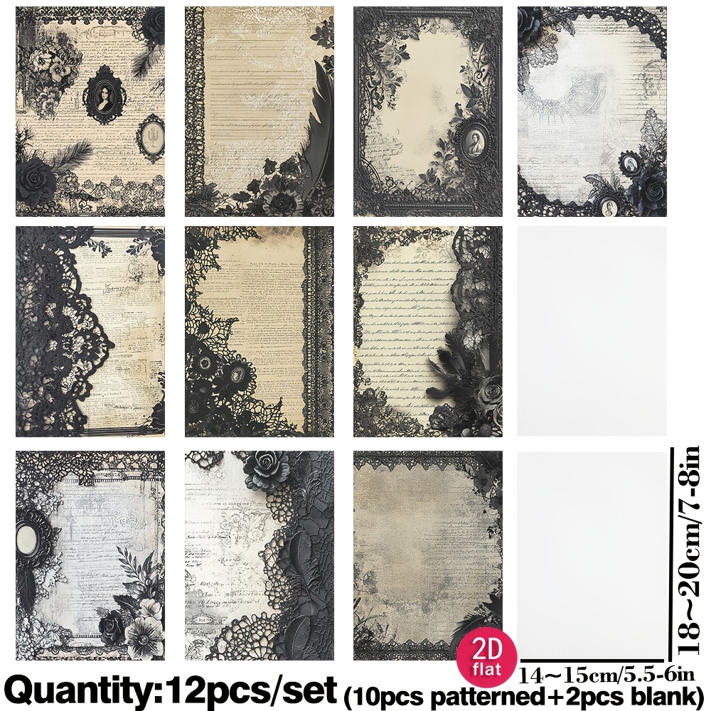 TEMU Ruonaorou 12 Sheets Premium Semi-transparent Lace Writting Letters Acid Paper Handmade Material Diy Junjouyrnal Diary Press Writing Card Making