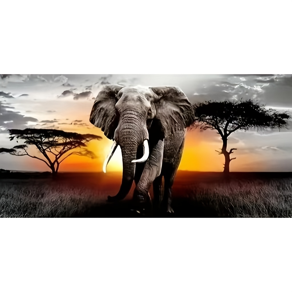 

Elephant Sunset Scene 5d Diy Diamond Painting Kit For Adults, Drill Animal-themed Canvas, Wall Decor Gift, 70x40cm