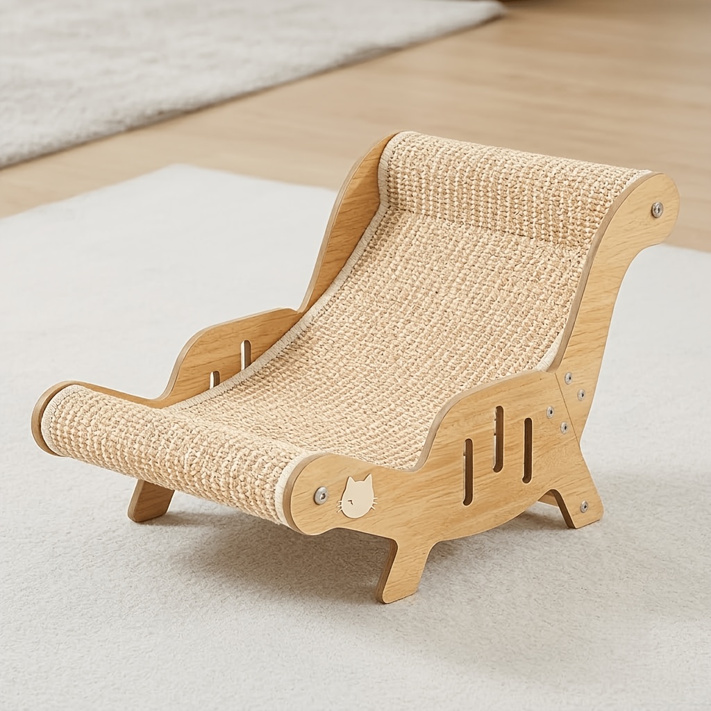 TEMU Fauteuil à et grattoir amélioré pour chat, cadre en bois renforcé avec plaques de stabilisation internes, lit pour chat en sisal robuste pour