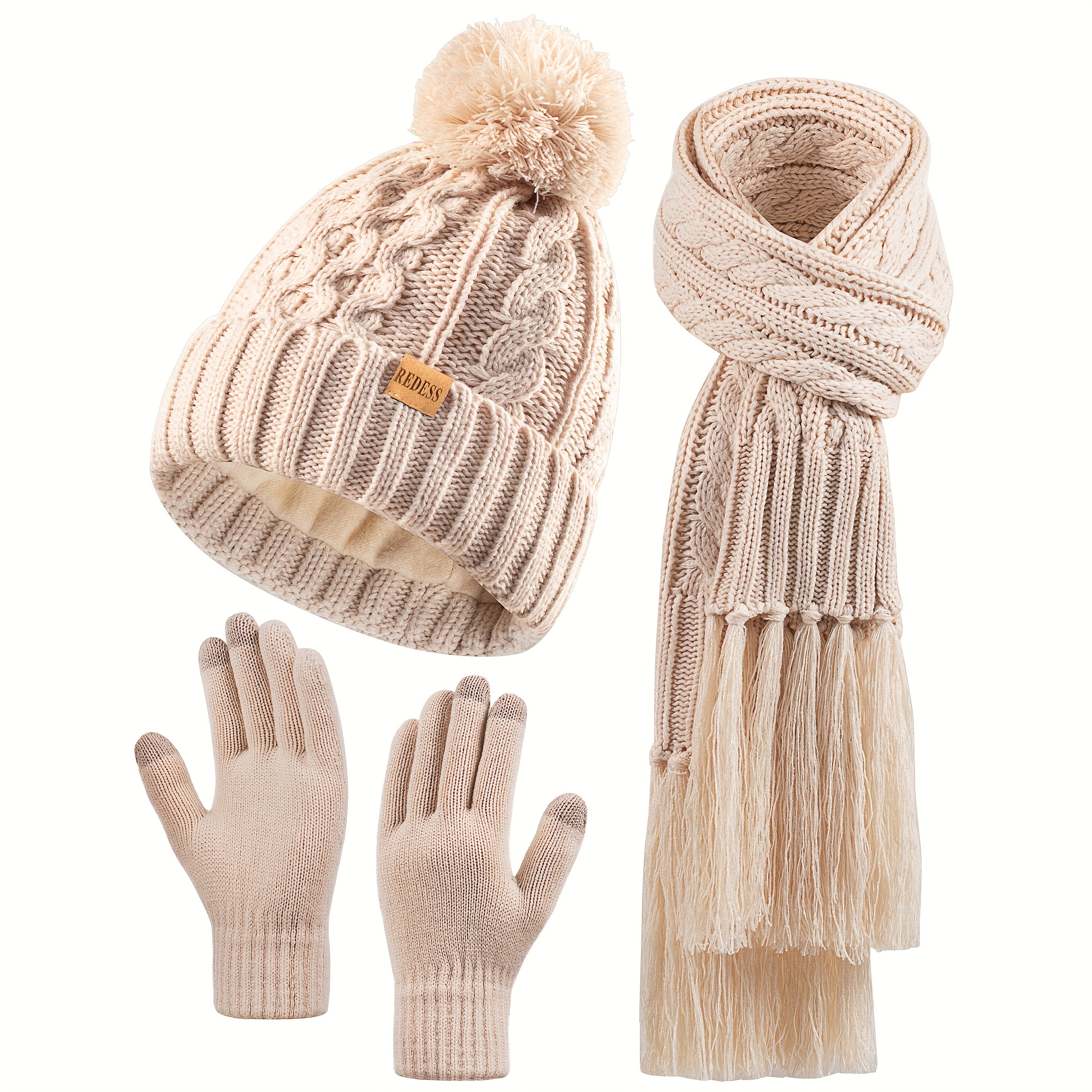 TEMU Winter Warm Hat Scarf Gloves Set New Year Gift For Women, Valentine's Day Gift, Winter Clothing