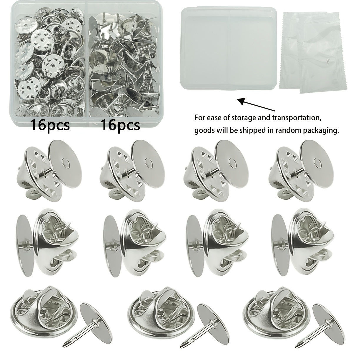 E-shop 32 Stk./Box Weiße K Pin Basis, Nagelknopf Zubehör Set Enthält 16 Stk. Schmetterlingsverschlüsse und 16 Stk. (10mm) Bindeklammern, Geeignet für
