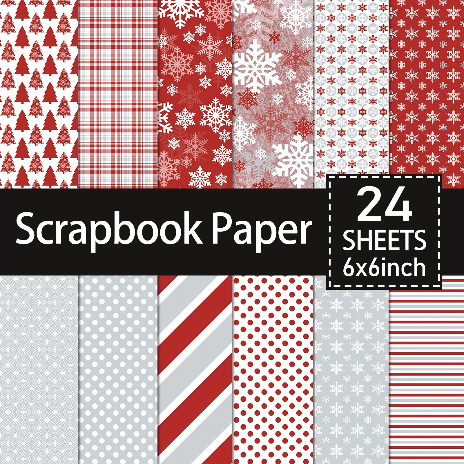 TEMU 24 Sheets Christmas Paper Pad - 6x6 Inch Vintage Craft Cardstock With Snowflakes, Patterns & Holiday Designs For Scrapbooking, Holiday