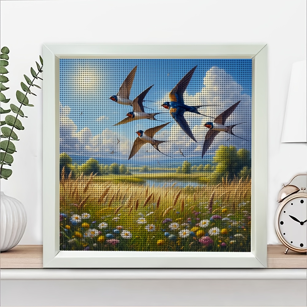 Complete Frameless Cross-Stitch Embroidery Kit, Swallows Soaring