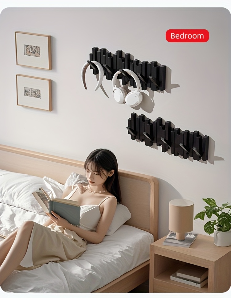 Foldable Piano Hook Rack - Hidden Arms Wall Organizer, No-Drill Entryway Storage