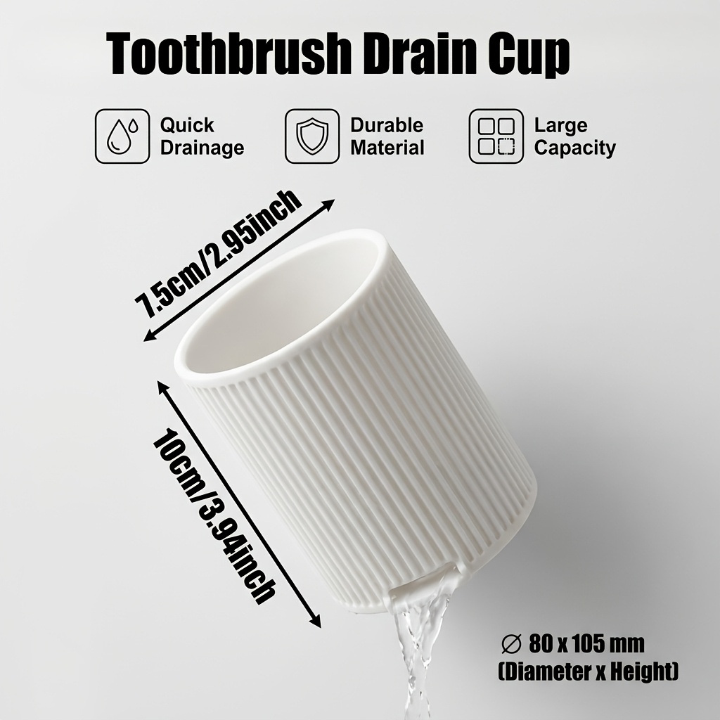 TEMU 1 Porte-brosse à dents/gobelet de vidange côtelé pour salle de bain, avec un motif vertical simple et une structure de drainage rapide au fond.