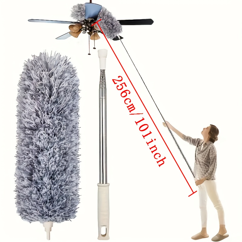 TEMU Extra Long 54.3/101/108 Inch Microfiber Duster With Stainless Steel Extension Pole & Head - Retractable Non-electric Duster For High Ceiling