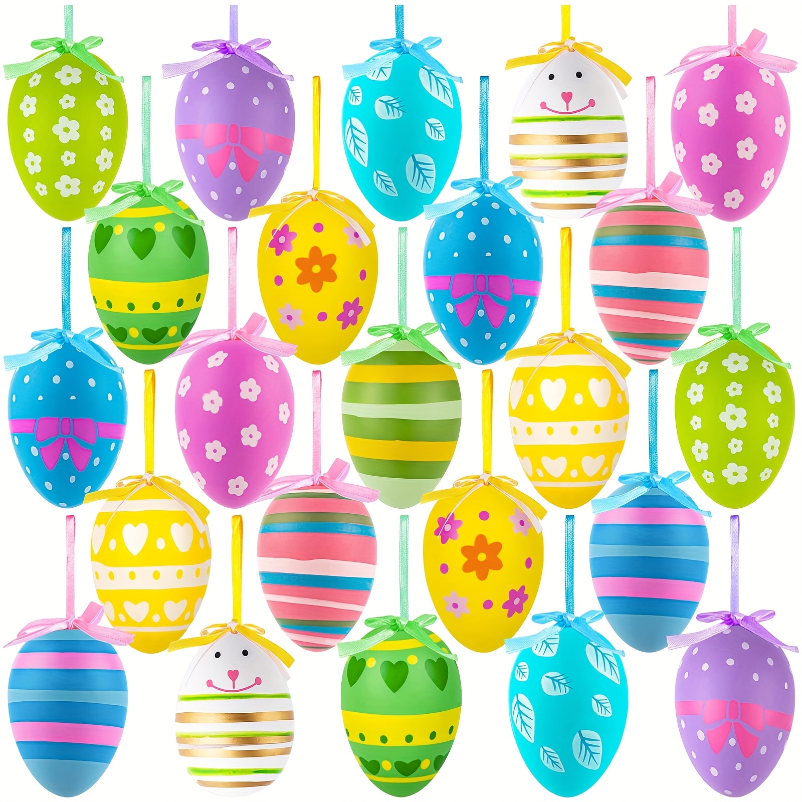 

24-pack Plastic Easter Hanging Eggs, Assorted Styles, Ornaments For Easter Decoration, No Electricity Needed, Easy Hanging Design