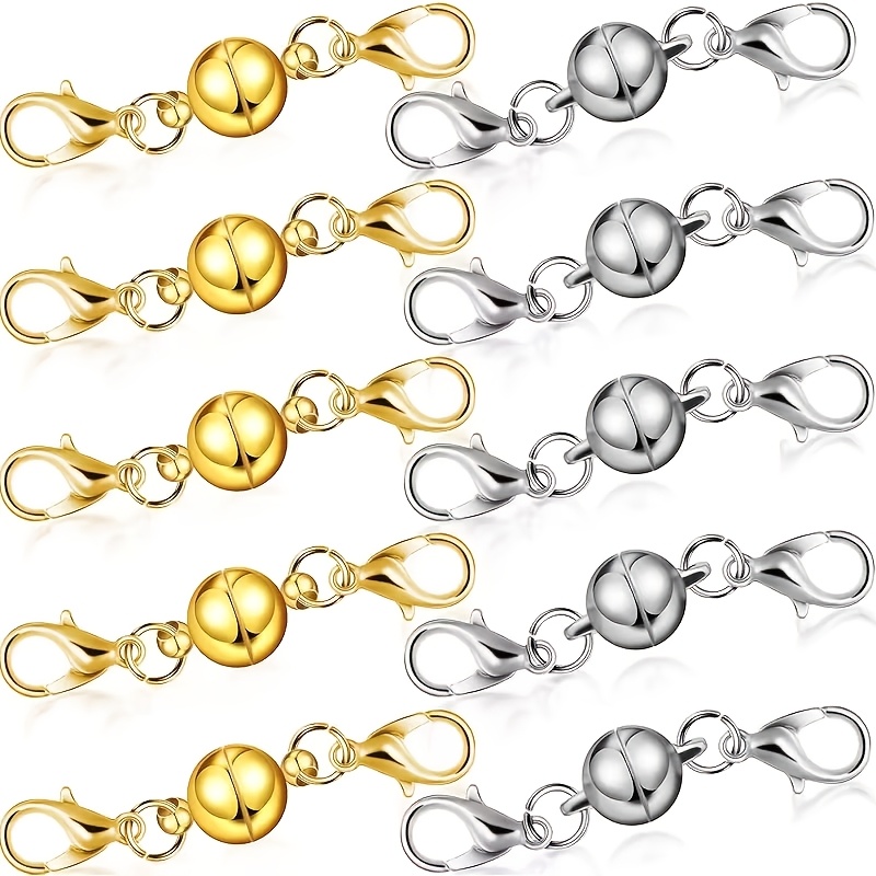 TEMU 10pcs Locking Magnetic Jewelry Clasps - Heavy Duty Secure Locking Mechanism, Golden & Silvery-tone (or) Lobster Clasps With Spherical & Lever