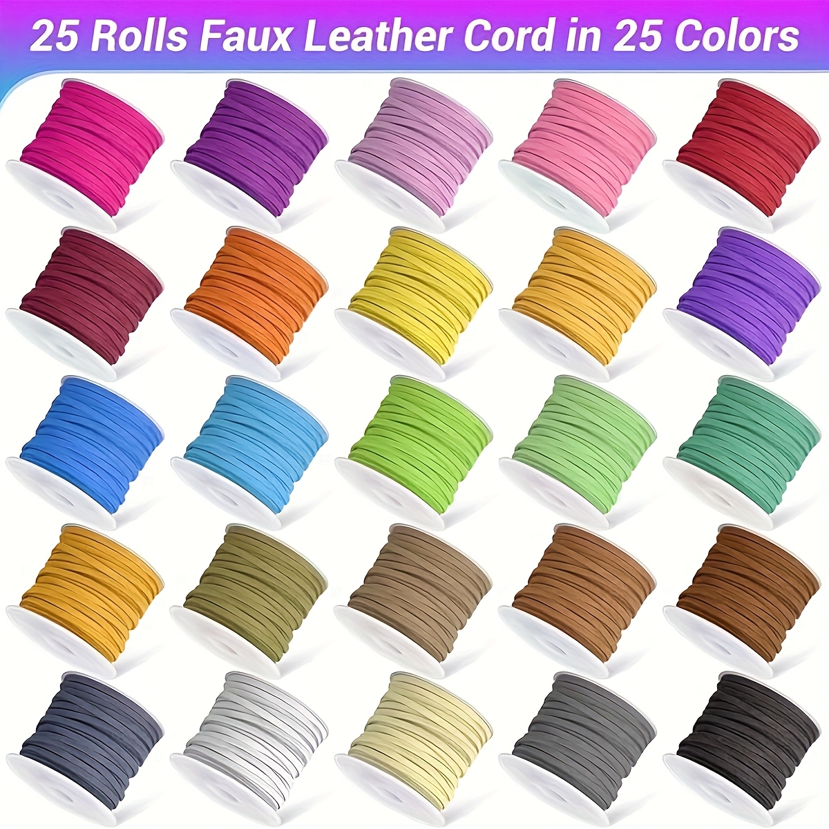 E-shop 2D Flach, 4900 Zoll 25 Rollen Sortierte Farben Flacher Kunst-Suede Cord Set 2,6 mm für DIY Armband Halskette Geschenkbox Basteln Dekoration