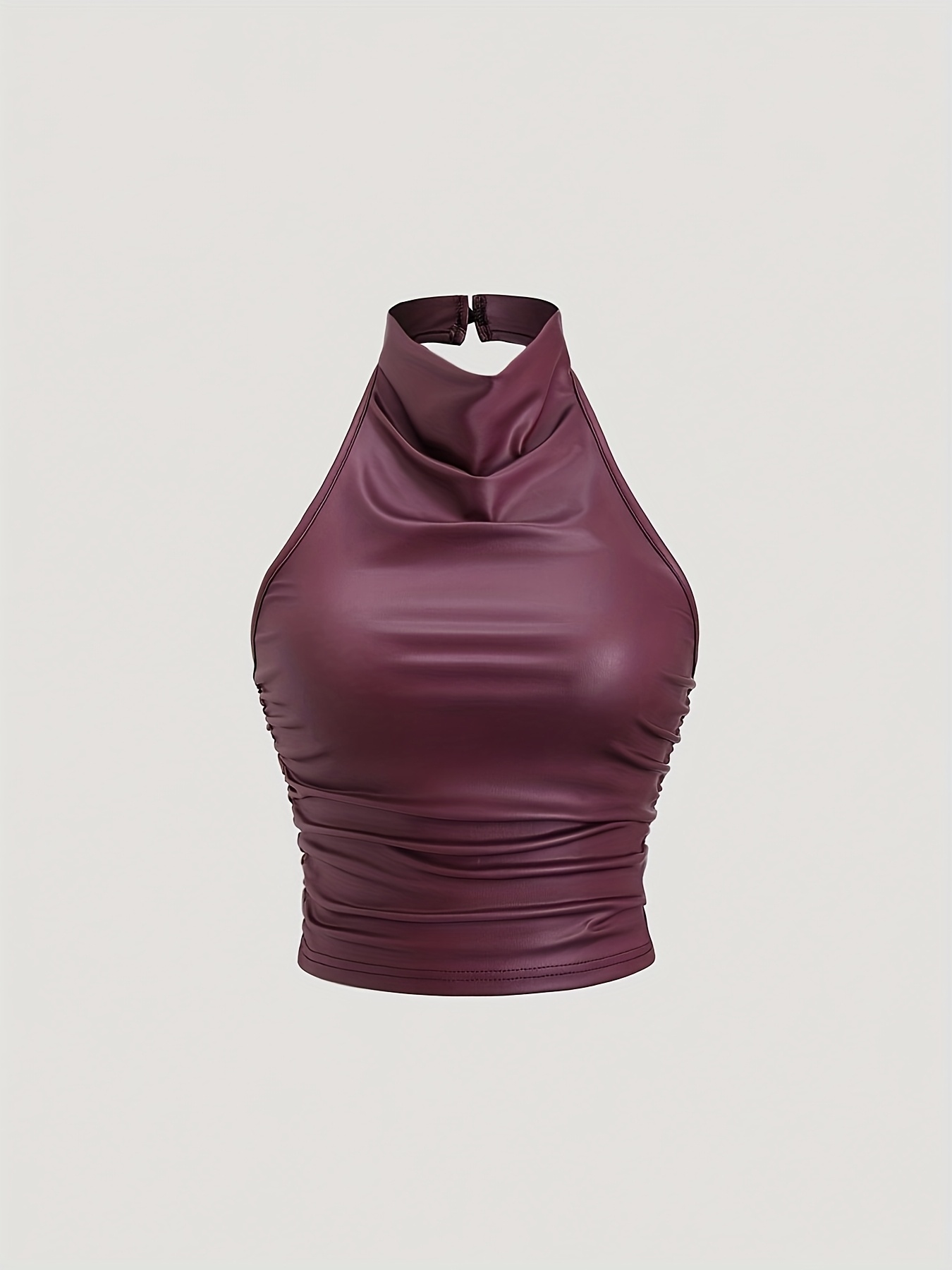 Women's Elegant Halter Neck Backless Summer Top - Glossy Black Stretchy Slim Fit Machine-Washable Shirt for Casual & Formal Wear, Evening Wear, Smooth Texture, Comfortable Fabric