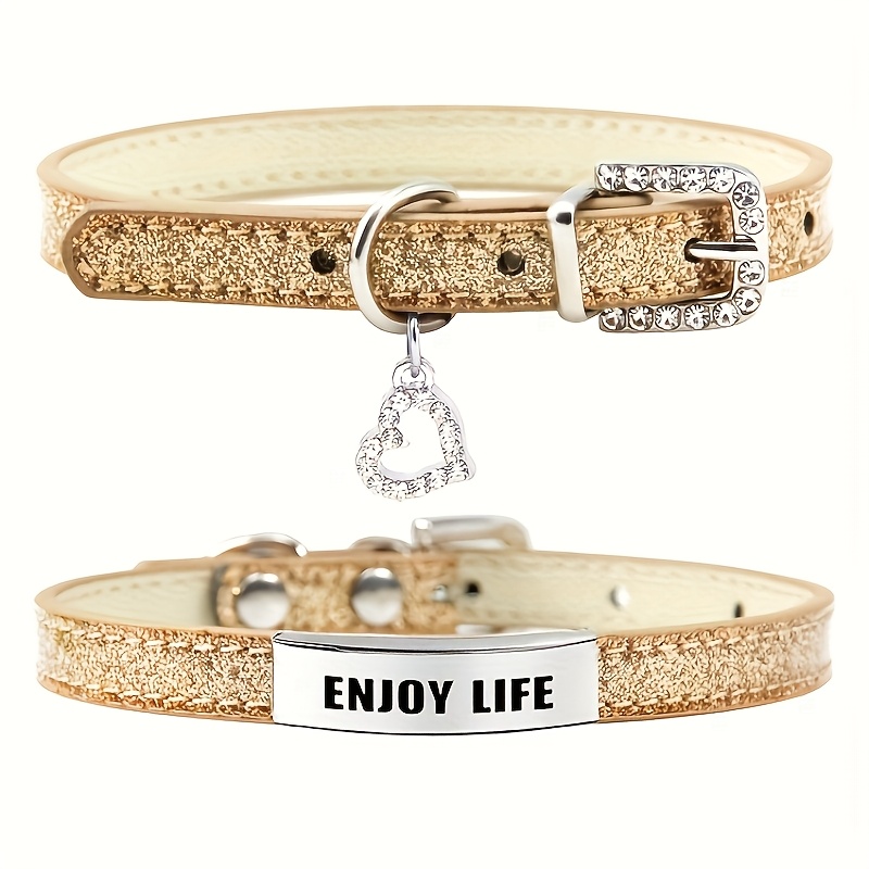TEMU [customized] 1pc Personalized Leather Cat Collar With Nameplate, Custom Engraved And Phone Number Cat Id Collar, Heart-shaped Decorative Diamond