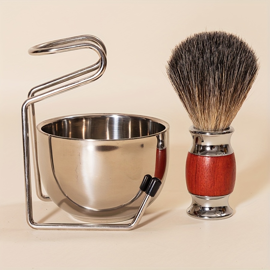 TEMU High-quality Badger Hair Shaving Brush Set, High-quality With Durable Stainless , Badger Hair Men's Shaving Brush - Shaving Brush For Wet