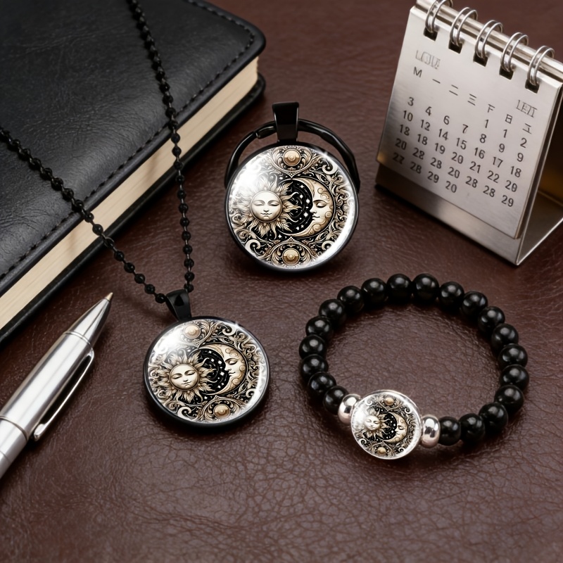 3pcs Men's Black Accessory Set with Necklace, Bracelet, Keychain