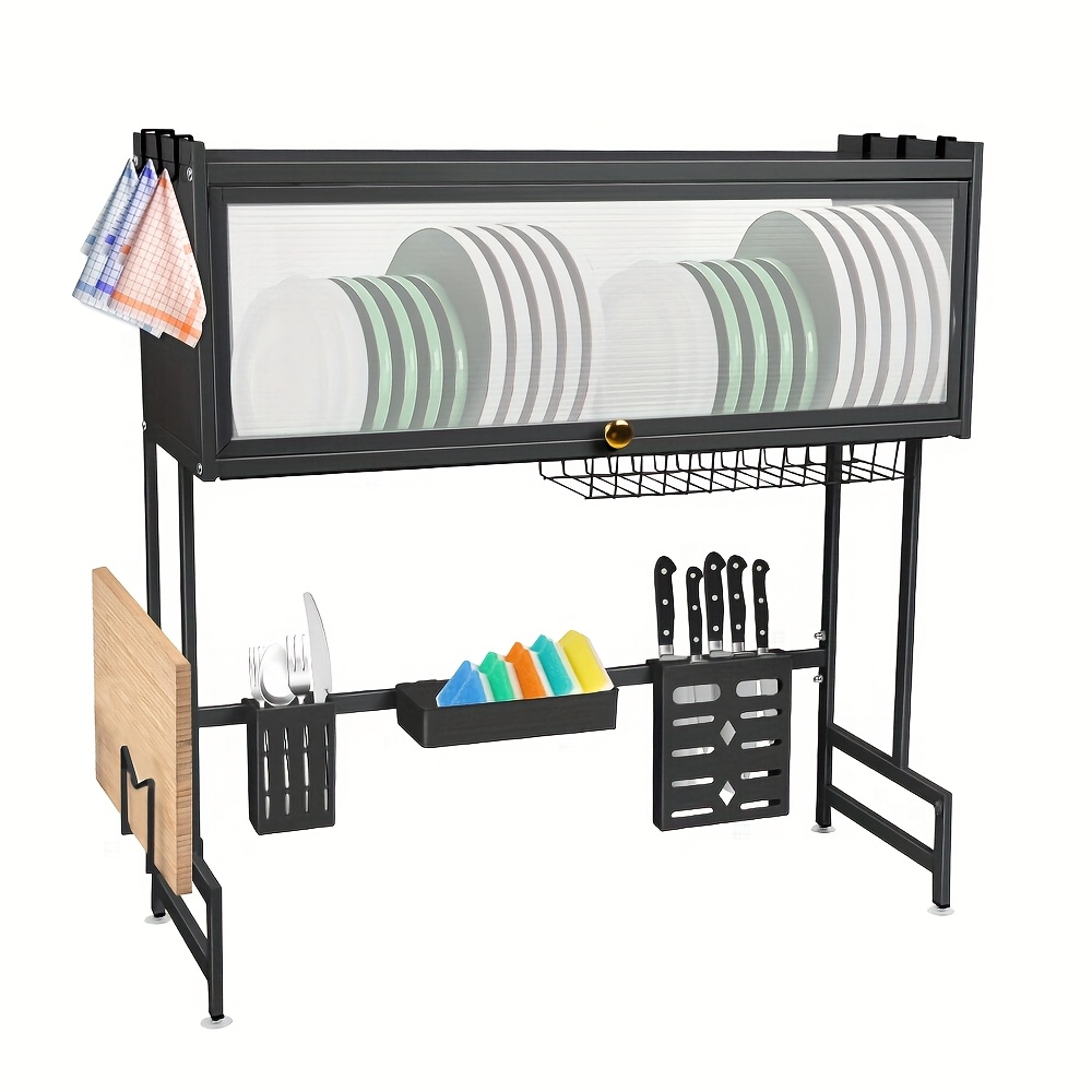 TEMU Large Kitchen Dish Rack, Kitchen Drain Rack, Suitable For Kitchen, 75x30x78cm, Black