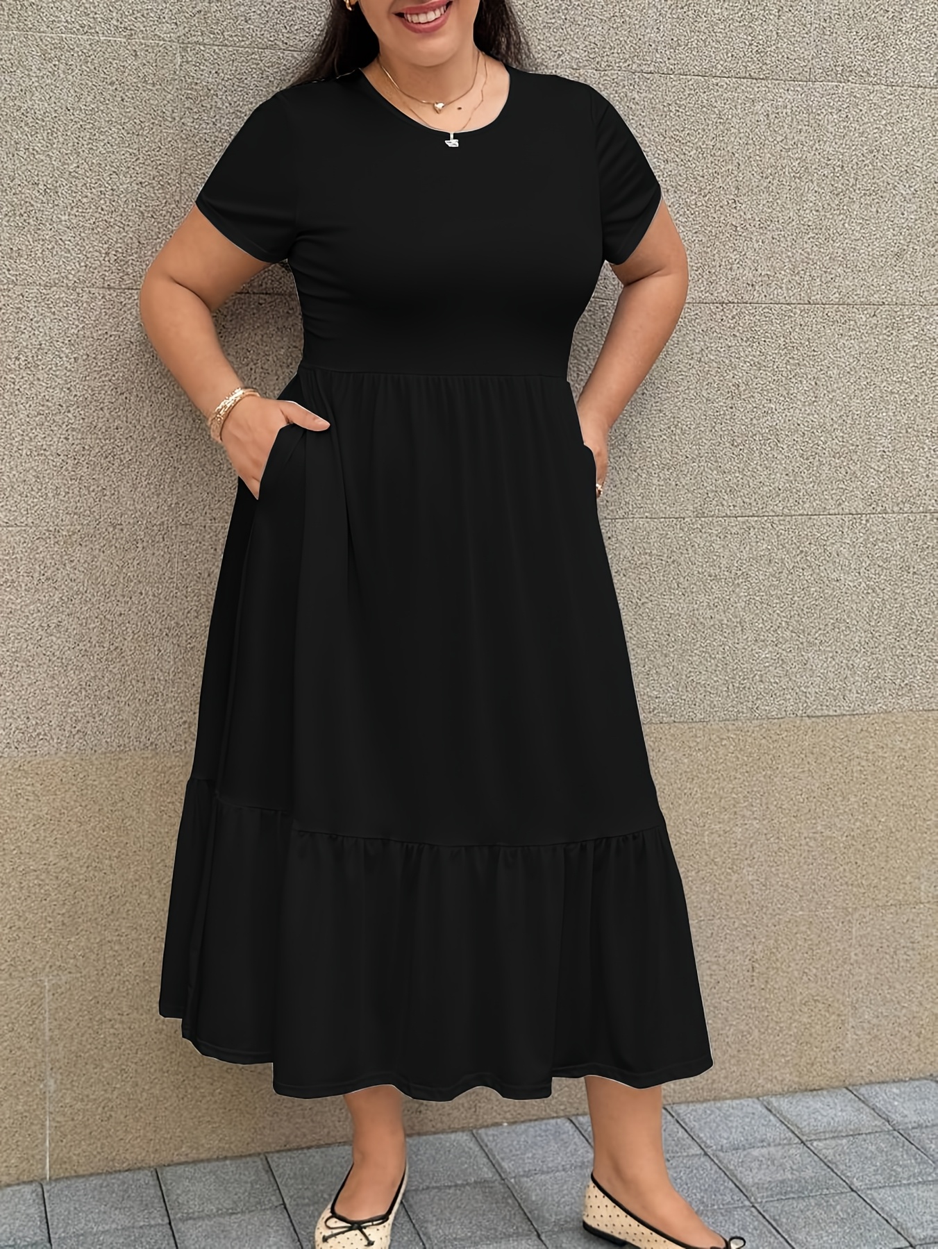 plus size womens plus size solid color elegant dress pockets - Temu  Philippines