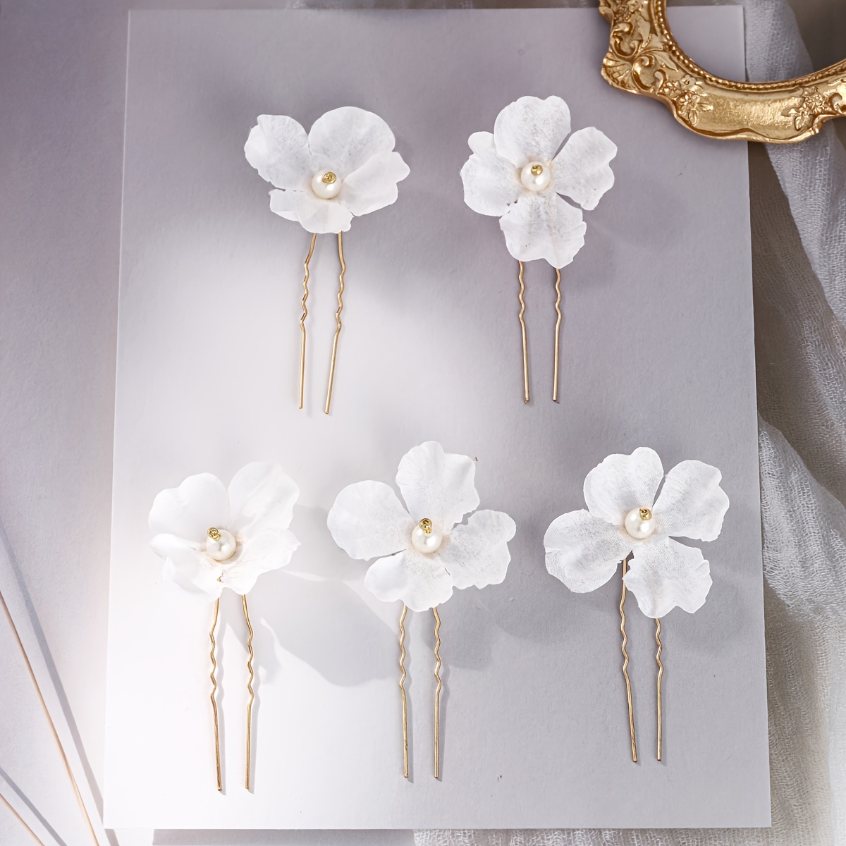 Image of 5pcs Set Of Fashionable Fabric Artificial Flower Handmade Hairpins, Versatile, Sweet, And Simple Hair Accessories For Daily Wear