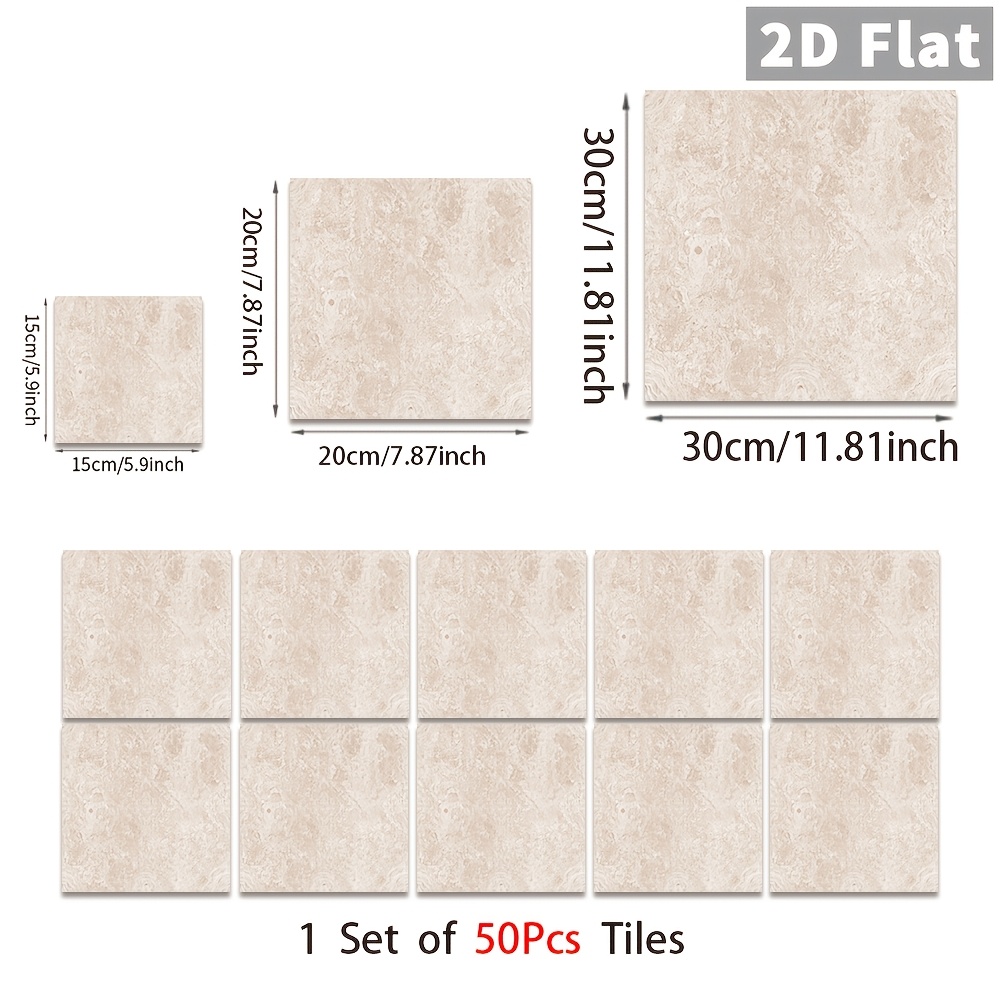 TEMU 50 Stück 5,91"/7,87"/11,81" ablösbare selbstklebende Fliesenaufkleber, wasserfeste Wandtattoos, ölfeste Küchenwanddeko, feuchtigkeitsbeständige