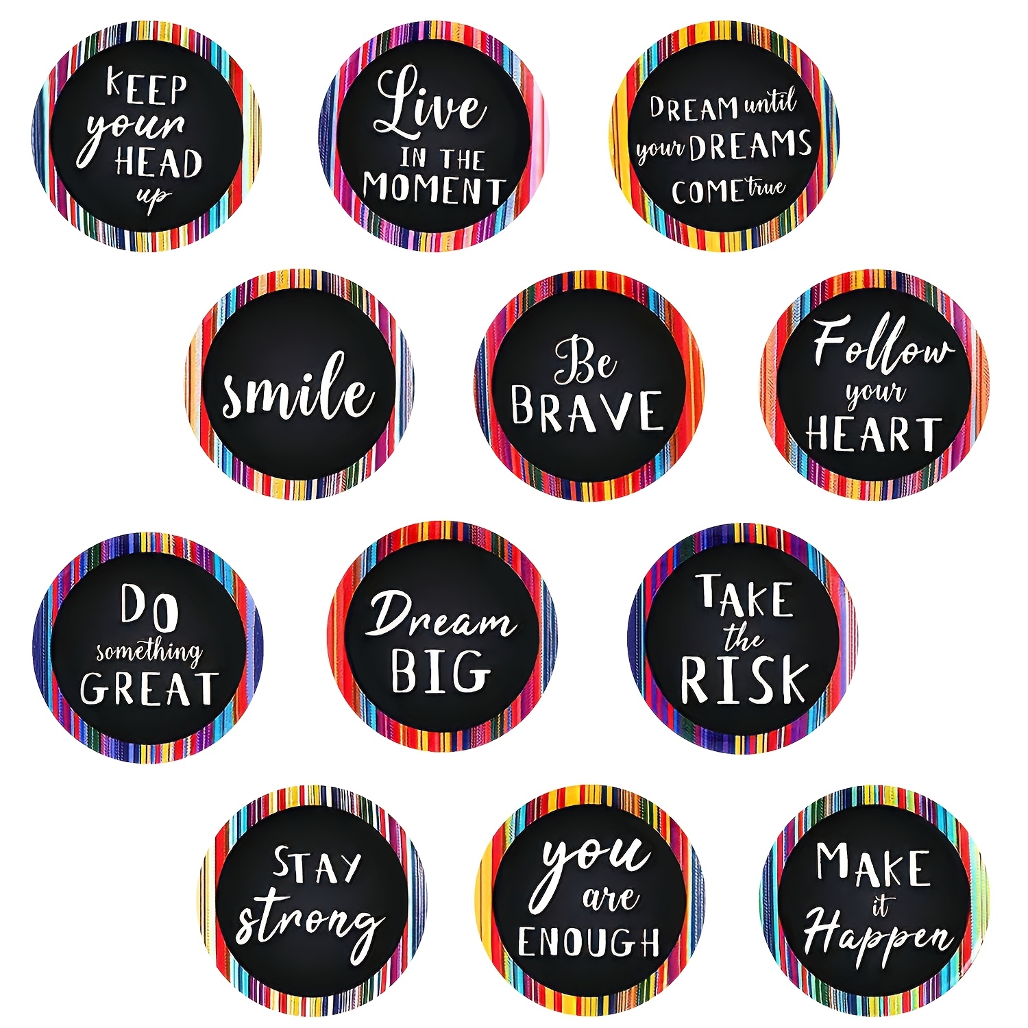 TEMU Refrigerator Magnet Set Of 12: Colorful Striped Blackboard Pattern With English Motivational Quotes (keep Your , , Great, , , , Etc.) - Raised