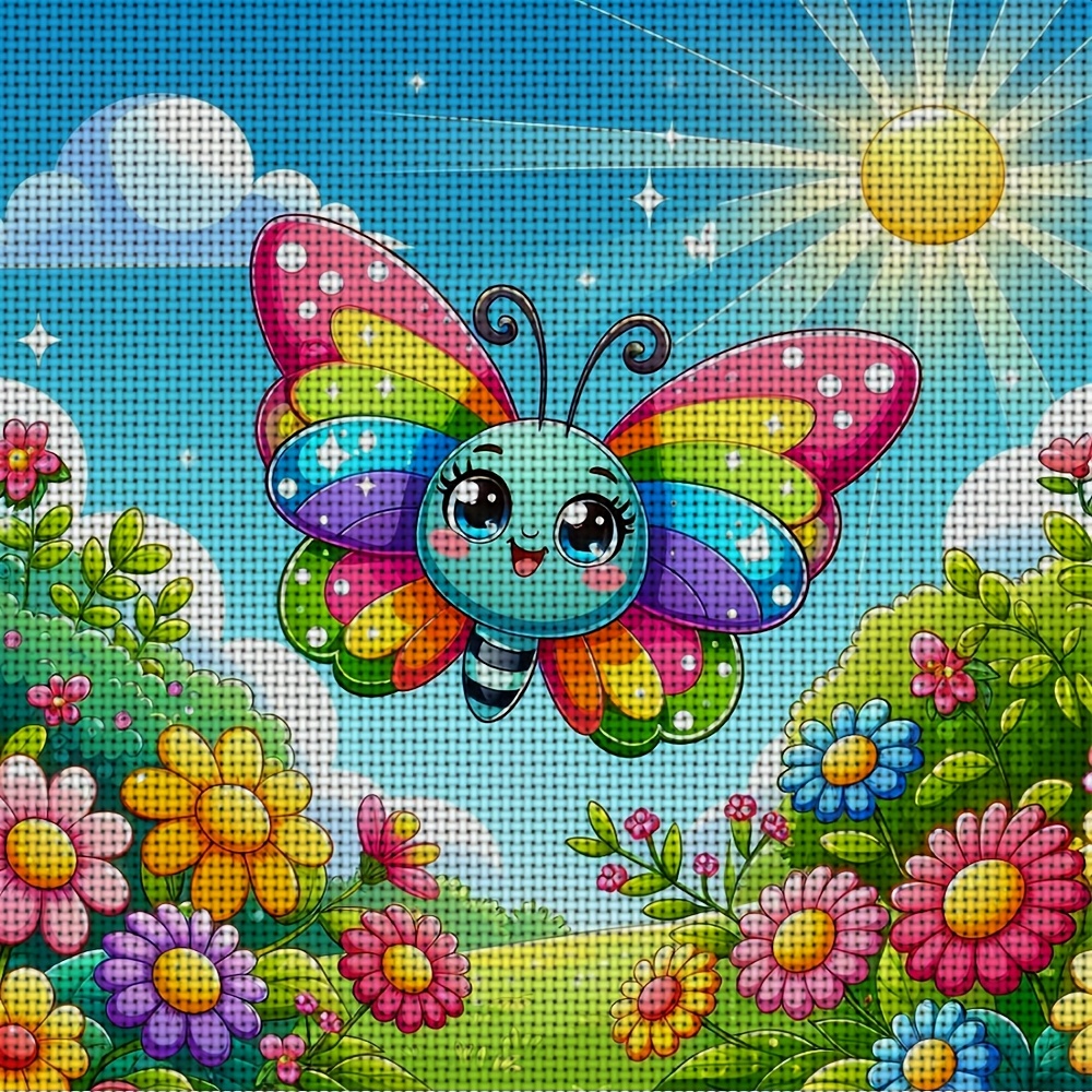 Rainbow Butterfly Flower Sea Cross Stitch Printed Kit for Beginners
