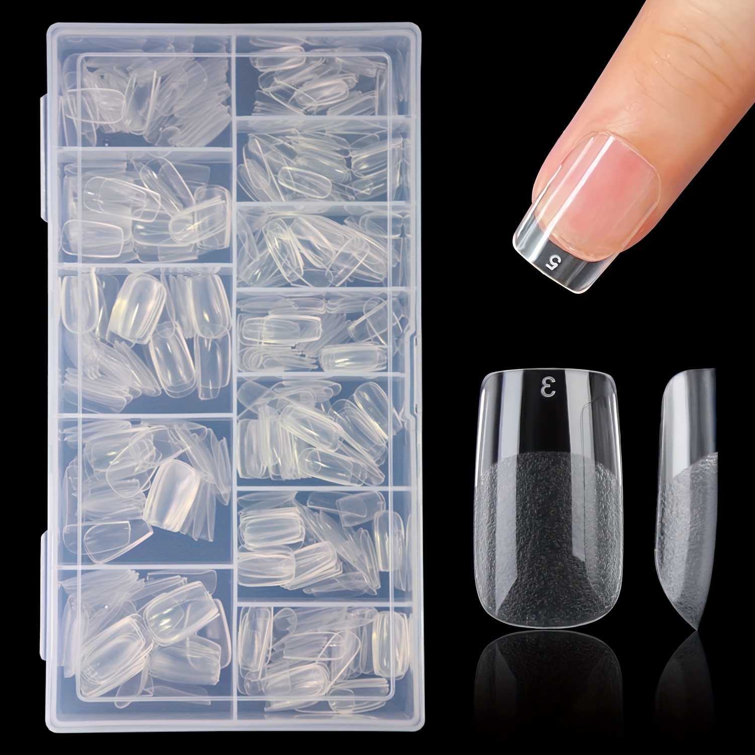 

500pcs Short Square Semi-matte Artificial Nail Tips, Fake Nail Tips, Non-engraved Translucent Press On Nails Tips