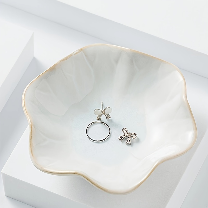 

1pc Ceramic Jewelry Tray, Lotus Leaf Design, Decorative Dish For Rings & Accessories, Unique Gift Idea For Home Decor