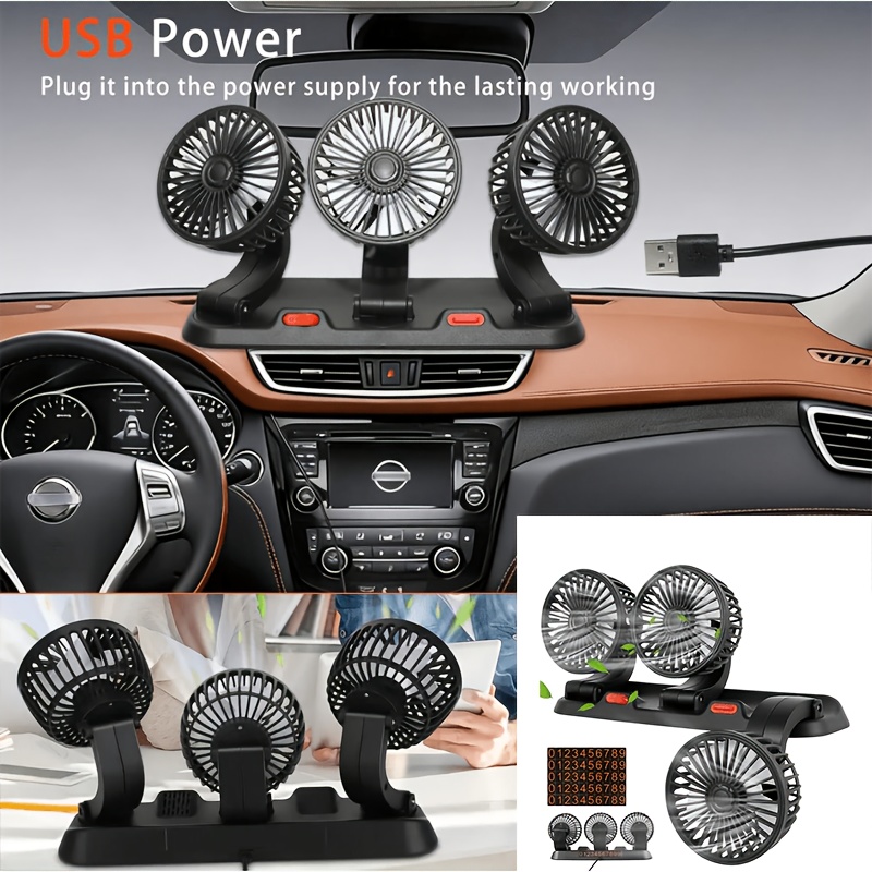 TEMU Portable Three-head Car Fan, Suitable For Vehicle Dashboard And Home Use, For Travel, For Outdoor Camping Travel