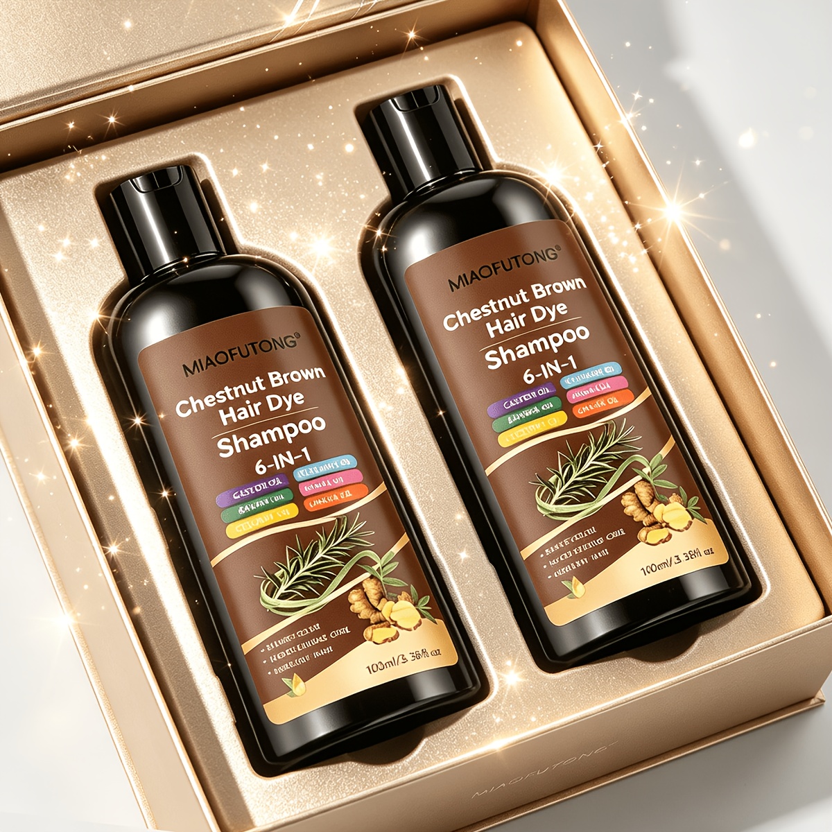 TEMU [2pcs - Instant Coloring] 6-in-1 Hair Dye - 100ml Herbal Hair Dye Shampoo With Bataana Oil, Argan Oil, Turmeric Root Oil, Polygonum Multiflorum