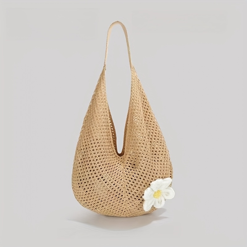 TEMU Beach Bag For Women, Summer Tote Bags Purse With Tassel, Top Handle Handbag Clutch, Hatisan Crochet Bags For Women - Summer Beach Tote, Aesthetic Hippie Knit Bag