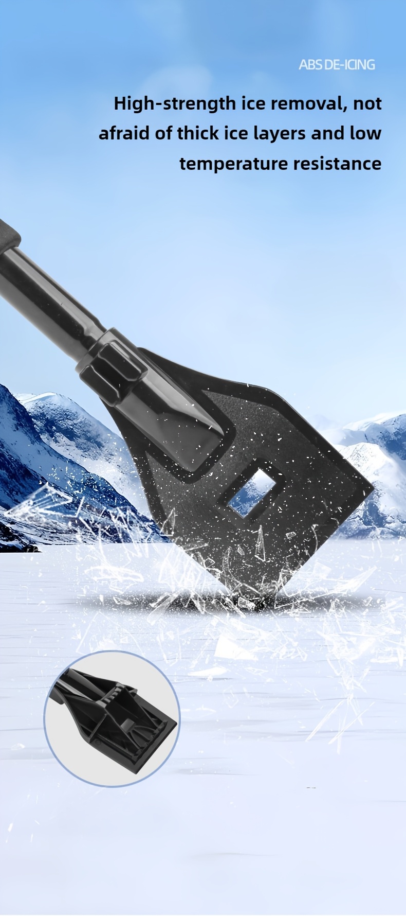 1pc   3 in 1 telescopic car snow shovel stainless steel rotatable ice scraper detachable long grip   no damage car paint cleaning tool adjustable length for     details 9