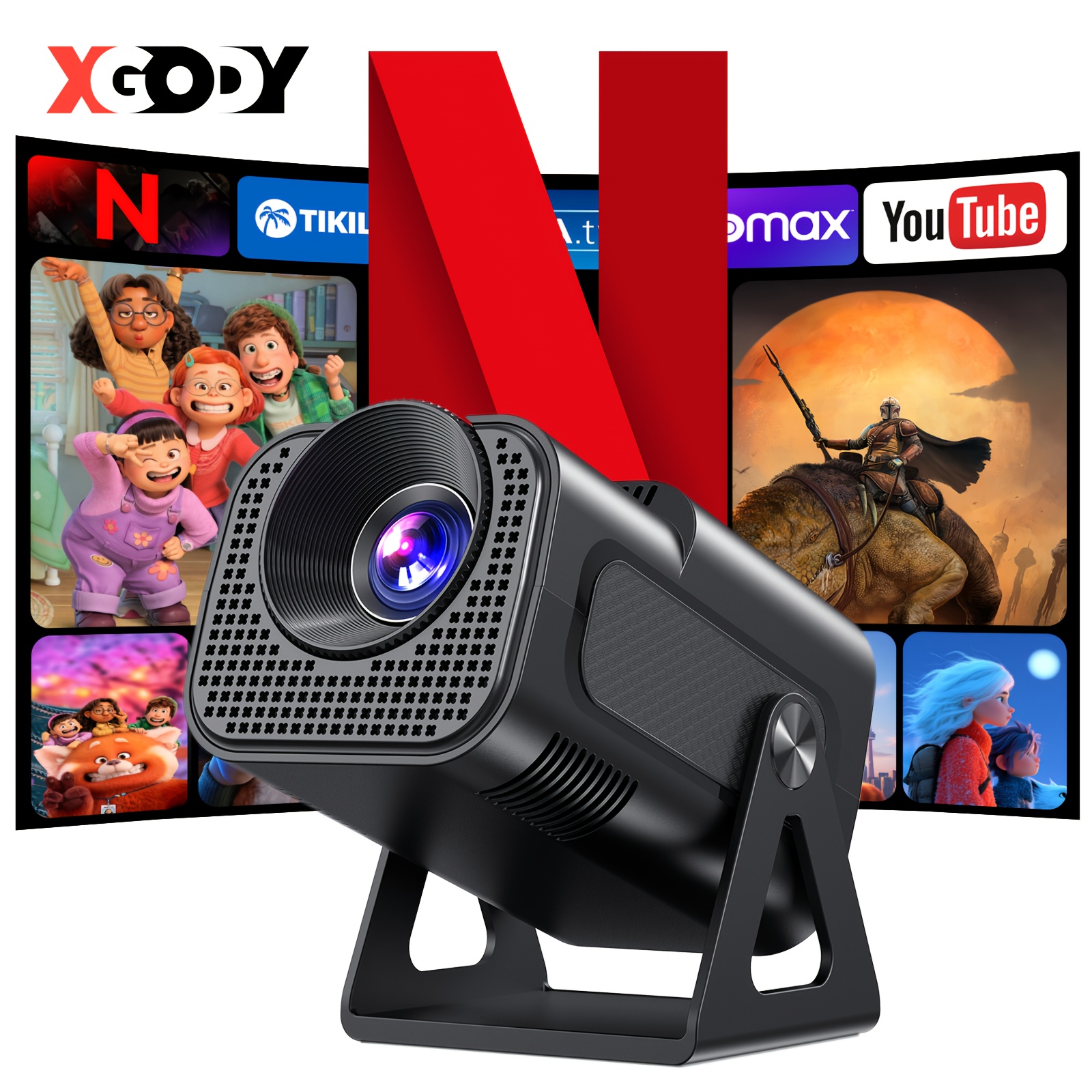 XGODY Support 4K Projector-Android 11, Dual Wi-Fi 6 & 5G, 350ANSI, 720P Native, Auto Focus & Keystone, 180° Rotating Stand, BT/Wi-Fi/Wired Mirroring for Office & Cinema